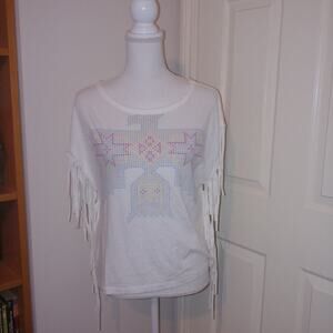 Moral Fiber Fringe Aztec Phoenix Short Sleeve Top Medium